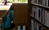 person studying at a library cubicle